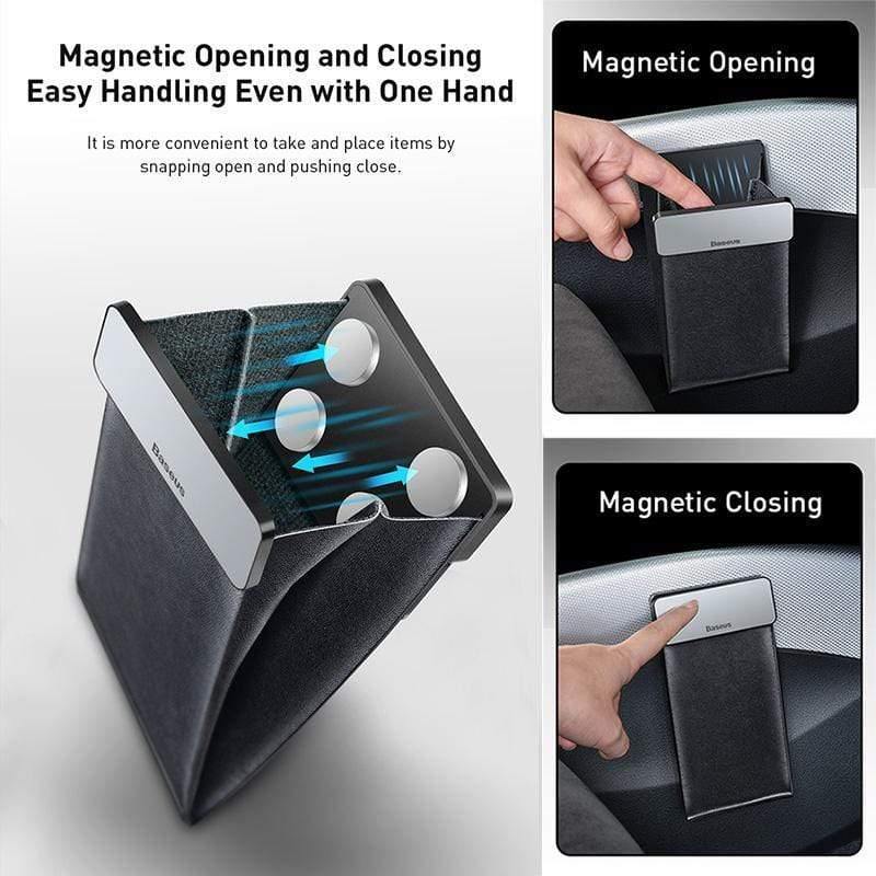 Baseus Leather Car Storage Bag Tidy Car Seat Organizer Universal Cell Phone Pouch Magnet Collecting Pocket Auto Accessories