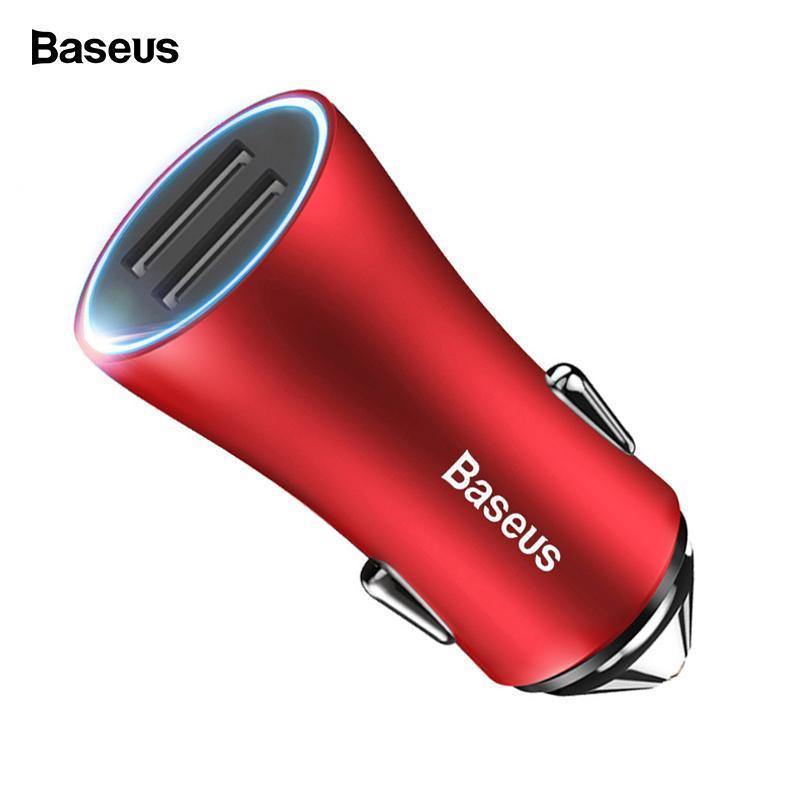Planet Gates Baseus LED Car USB Charger For iPhone Samsung Xiaomi 2.4A Fast Charge Adapter Metal Mini USB Car-Charger For Mobile Phone