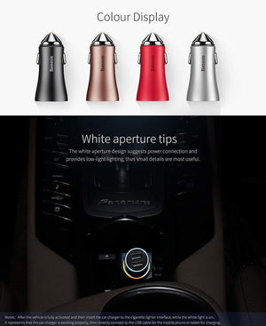 Planet Gates Baseus LED Car USB Charger For iPhone Samsung Xiaomi 2.4A Fast Charge Adapter Metal Mini USB Car-Charger For Mobile Phone