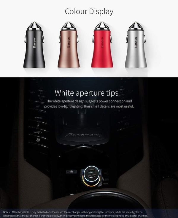 Planet Gates Baseus LED Car USB Charger For iPhone Samsung Xiaomi 2.4A Fast Charge Adapter Metal Mini USB Car-Charger For Mobile Phone