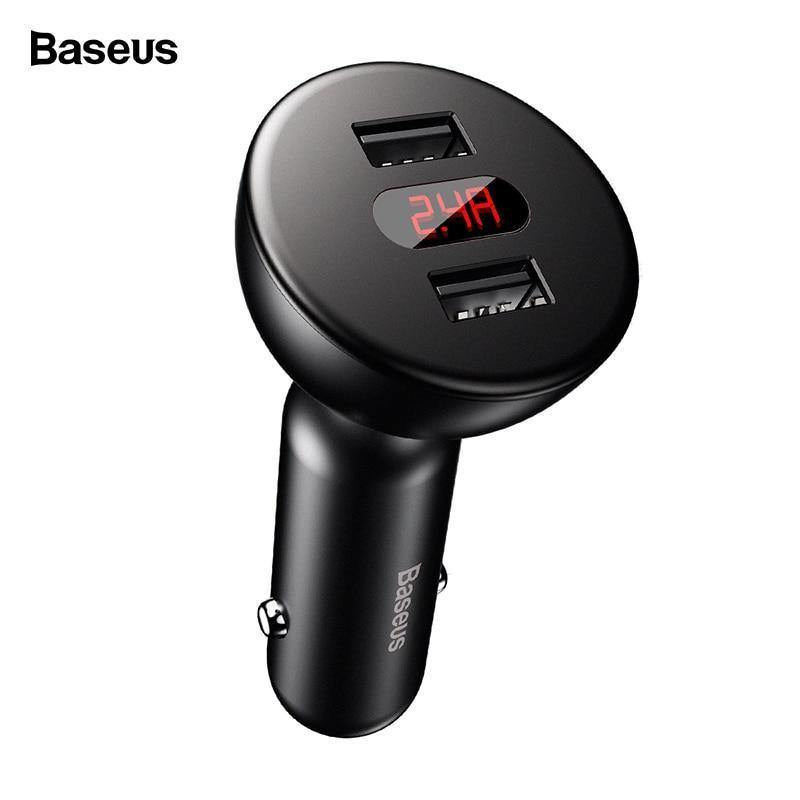 Planet Gates Baseus LED Display 4.8A Dual USB Car Charger Adapter For iPhone Samung Xiaomi Fast Car Charging 360 Rotation Car Phone Charger