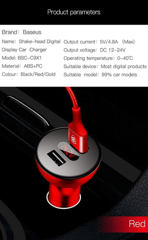 Planet Gates Baseus LED Display 4.8A Dual USB Car Charger Adapter For iPhone Samung Xiaomi Fast Car Charging 360 Rotation Car Phone Charger