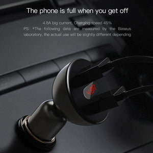 Planet Gates Baseus LED Display 4.8A Dual USB Car Charger Adapter For iPhone Samung Xiaomi Fast Car Charging 360 Rotation Car Phone Charger