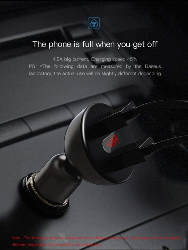 Planet Gates Baseus LED Display 4.8A Dual USB Car Charger Adapter For iPhone Samung Xiaomi Fast Car Charging 360 Rotation Car Phone Charger