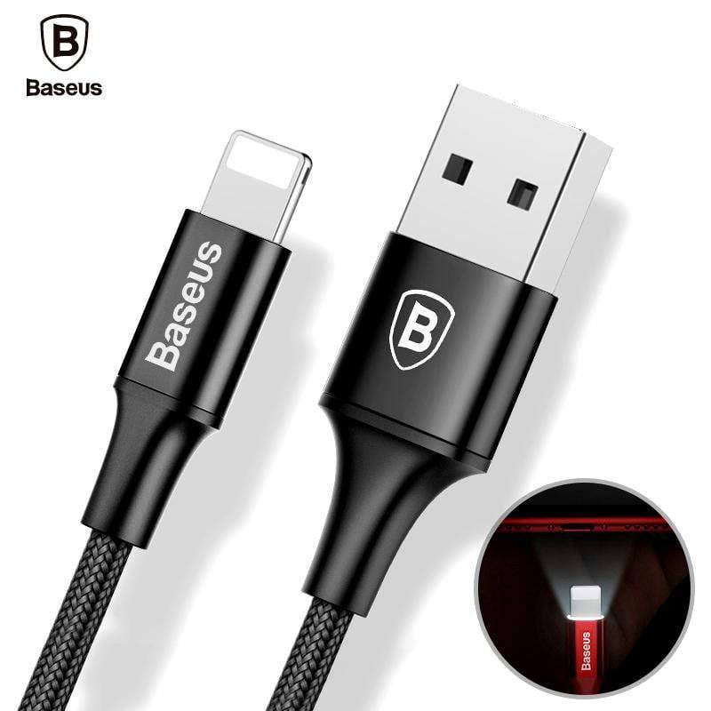 Planet Gates Baseus LED Light USB Cable For iPhone X 8 7 6 6s 5 5s se iPad Fast Charging Charger Data Sync Wire Cord Phone Cable Adapter