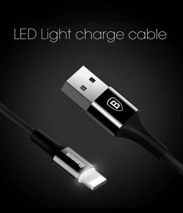 Planet Gates Baseus LED lighting Charger Cable For iPhone X 8 7 USB Cable For iPhone iPad Fast Charging Charger Cable Mobile Phone Data Cable