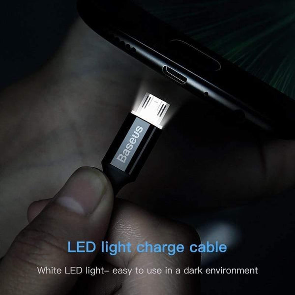Baseus LED Lighting Micro USB Cable for Xiaomi Redmi 4X Note 4 5 Reversible Micro USB Charging Cable for Samsung S7 Mobile Phone