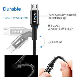 Baseus LED Lighting Micro USB Cable for Xiaomi Redmi 4X Note 4 5 Reversible Micro USB Charging Cable for Samsung S7 Mobile Phone