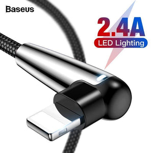 Planet Gates Baseus Lighting USB Cable For iPhone XS Max XR X 8 7 6 6S SE 5 Fast Charging Charger Wire Cord 90 Degree Data Mobile Phone Cable