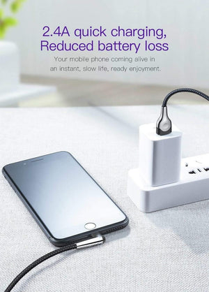 Planet Gates Baseus Lighting USB Cable For iPhone XS Max XR X 8 7 6 6S SE 5 Fast Charging Charger Wire Cord 90 Degree Data Mobile Phone Cable