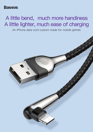 Planet Gates Baseus Lighting USB Cable For iPhone XS Max XR X 8 7 6 6S SE 5 Fast Charging Charger Wire Cord 90 Degree Data Mobile Phone Cable