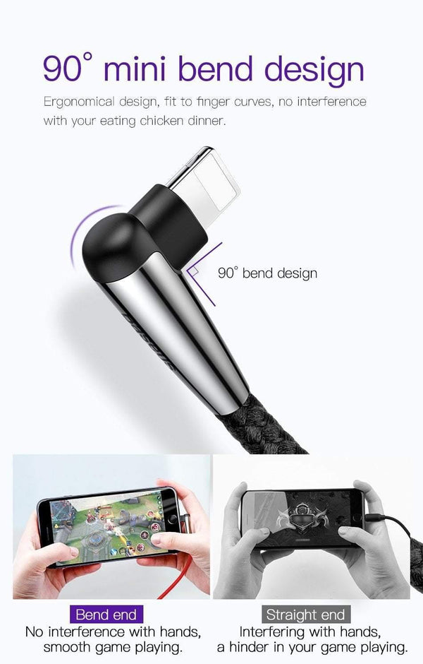 Planet Gates Baseus Lighting USB Cable For iPhone XS Max XR X 8 7 6 6S SE 5 Fast Charging Charger Wire Cord 90 Degree Data Mobile Phone Cable