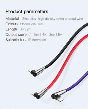 Planet Gates Baseus Lighting USB Cable For iPhone XS Max XR X 8 7 6 6S SE 5 Fast Charging Charger Wire Cord 90 Degree Data Mobile Phone Cable
