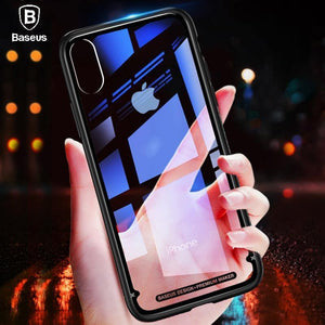 Planet Gates Baseus Luxury Glass Case For iPhone X 10 Coque Soft TPU Transparent Glass Back Protective Cover For iPhonex i Phone X Capinhas