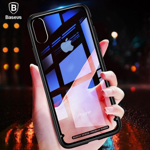 Planet Gates Baseus Luxury Glass Case For iPhone X 10 Coque Soft TPU Transparent Glass Back Protective Cover For iPhonex i Phone X Capinhas