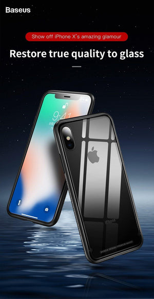 Planet Gates Baseus Luxury Glass Case For iPhone X 10 Coque Soft TPU Transparent Glass Back Protective Cover For iPhonex i Phone X Capinhas