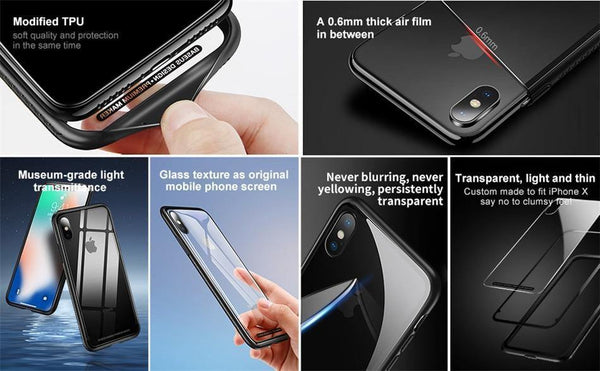 Planet Gates Baseus Luxury Glass Case For iPhone X 10 Coque Soft TPU Transparent Glass Back Protective Cover For iPhonex i Phone X Capinhas