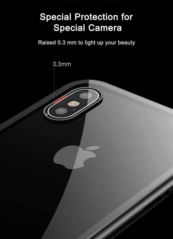 Planet Gates Baseus Magnetic Adsorption Case For iPhone X 10 Luxury Metal Bumper+Tempered Glass Back Cover Flip Case For iPhoneX Phone Cases
