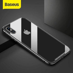 Baseus Magnetic Adsorption Flip Case For iPhone XR Xs Max Xs Metal Fram Tempered Glass Case For iPhone Xs 2018 Phone Coque Cover