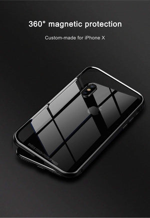 Planet Gates Baseus Magneto Magnetic Adsorption Case For iPhone X Metal Bumper + 9H Tempered Glass Case For iPhone X Phone Cases