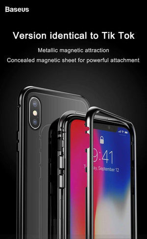 Planet Gates Baseus Magneto Magnetic Adsorption Case For iPhone X Metal Bumper + 9H Tempered Glass Case For iPhone X Phone Cases