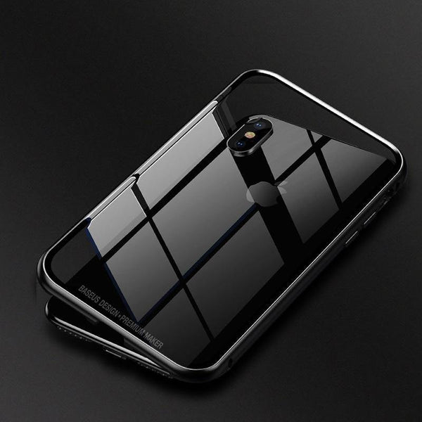 Planet Gates Baseus Magneto Magnetic Adsorption Case For iPhone X Metal Bumper + 9H Tempered Glass Case For iPhone X Phone Cases