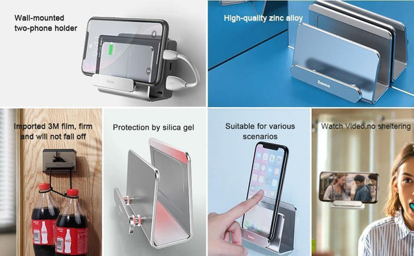 Planet Gates Baseus Metal Wall Mount Holder for iPhone Power bank Strong Adhesive Mobile Phone Holder Stand for Samsung Huawei Charger Socket