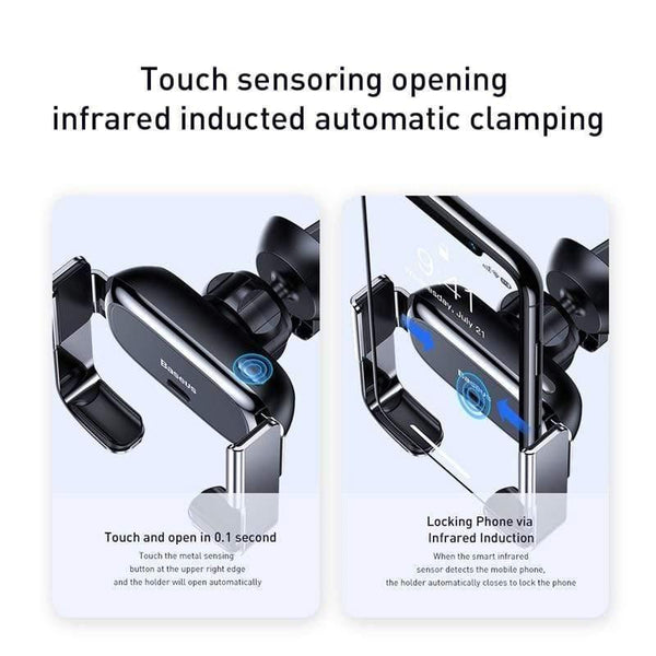 Baseus Mini Automatic Clamping Car Phone Holder for iPhone No Wireless Charging Air Vent Mount Car Holder for Samsung Xiaomi