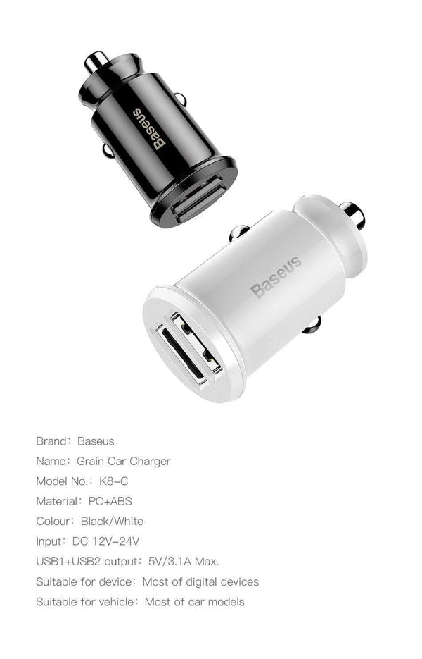 Planet Gates Baseus Mini Car Charger For iPhone Xs Samsung Xiaomi mi 3.1A Fast Car Charging Dual USB Car Charger Adapter Mobile Phone Charger