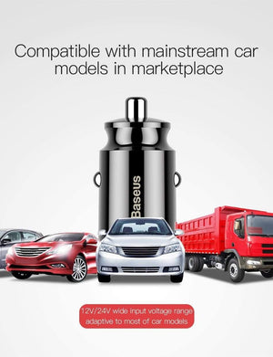 Planet Gates Baseus Mini Car Charger For iPhone Xs Samsung Xiaomi mi 3.1A Fast Car Charging Dual USB Car Charger Adapter Mobile Phone Charger