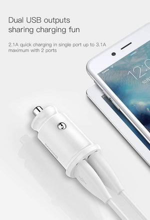 Planet Gates Baseus Mini Car Charger For iPhone Xs Samsung Xiaomi mi 3.1A Fast Car Charging Dual USB Car Charger Adapter Mobile Phone Charger