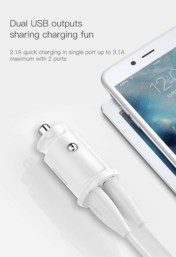 Planet Gates Baseus Mini Car Charger For iPhone Xs Samsung Xiaomi mi 3.1A Fast Car Charging Dual USB Car Charger Adapter Mobile Phone Charger