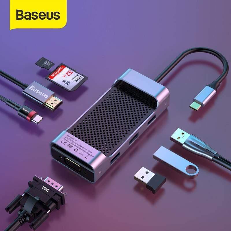 Baseus Multi USB C HUB to HDMI USB 3.0 SD TF Card Reader VGA Adapter USB Splitter for MacBook Pro Air Type C Charging USB C Dock (8 in 1 USB C HUB)