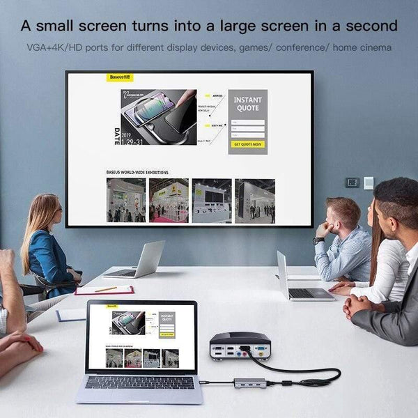 Baseus Multi USB C HUB to HDMI USB 3.0 SD TF Card Reader VGA Adapter USB Splitter for MacBook Pro Air Type C Charging USB C Dock (8 in 1 USB C HUB)
