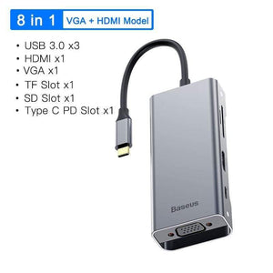 Baseus Multi USB C HUB to HDMI USB 3.0 SD TF Card Reader VGA Adapter USB Splitter for MacBook Pro Air Type C Charging USB C Dock (8 in 1 USB C HUB)