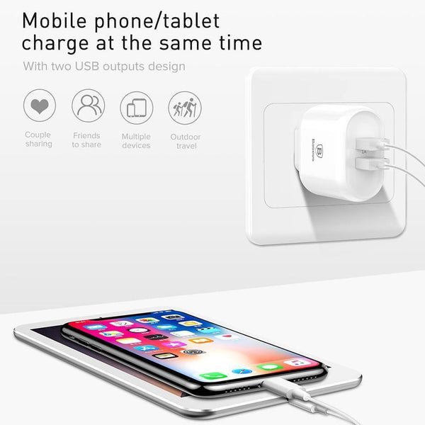 Planet Gates Baseus QC 3.0 Dual USB Charger Adapter EU Plug Travel Wall Quick Charge Charger For iPhone Samsung Xiaomi Mobile Phone Charger