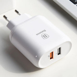 Planet Gates Baseus QC 3.0 Dual USB Charger Adapter EU Plug Travel Wall Quick Charge Charger For iPhone Samsung Xiaomi Mobile Phone Charger