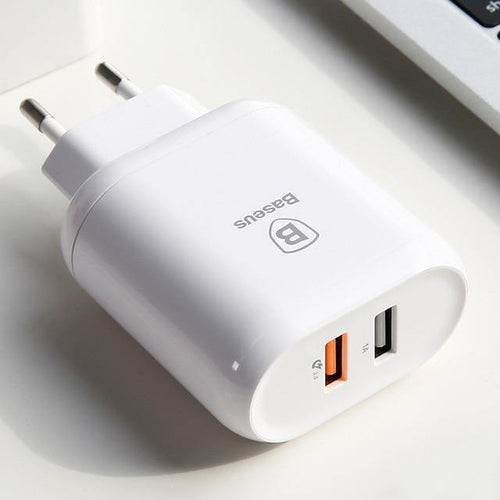 Planet Gates Baseus QC 3.0 Dual USB Charger Adapter EU Plug Travel Wall Quick Charge Charger For iPhone Samsung Xiaomi Mobile Phone Charger
