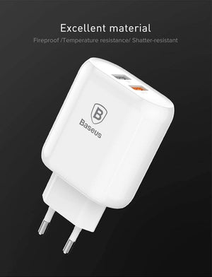 Planet Gates Baseus QC 3.0 Dual USB Charger Adapter EU Plug Travel Wall Quick Charge Charger For iPhone Samsung Xiaomi Mobile Phone Charger