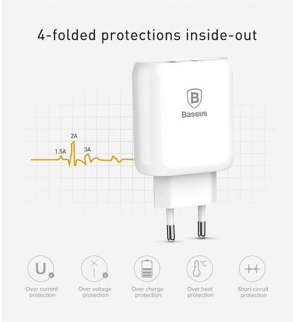 Planet Gates Baseus QC 3.0 Dual USB Charger Adapter EU Plug Travel Wall Quick Charge Charger For iPhone Samsung Xiaomi Mobile Phone Charger