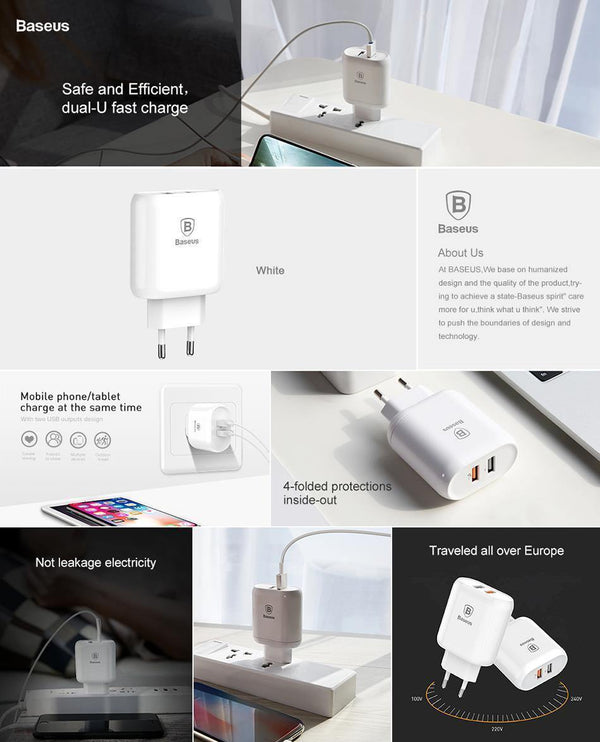 Planet Gates Baseus QC 3.0 Dual USB Charger Adapter EU Plug Travel Wall Quick Charge Charger For iPhone Samsung Xiaomi Mobile Phone Charger
