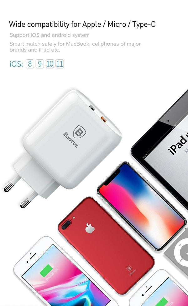 Planet Gates Baseus QC 3.0 Dual USB Charger Adapter EU Plug Travel Wall Quick Charge Charger For iPhone Samsung Xiaomi Mobile Phone Charger