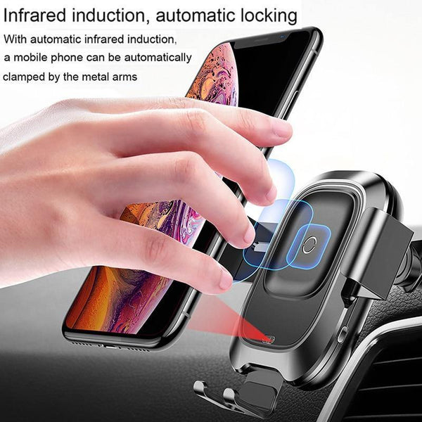 Planet Gates Baseus Qi Car Wireless Charger for iPhone Mobile Phone Charger Infrared Induction Fast Wireless Charging Car Phone Holder Stand