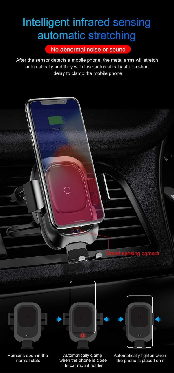 Planet Gates Baseus Qi Car Wireless Charger For iPhone X XS Max Samsung Intelligent Infrared Sensor Fast Wireless Charging Car Phone Charger
