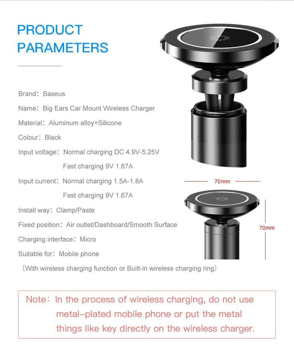 Planet Gates Baseus Qi Car Wireless Charger Magnetic Phone Holder For iPhone XS Samsung Wireless Charging Car Mount Mobile Phone Holder Stand