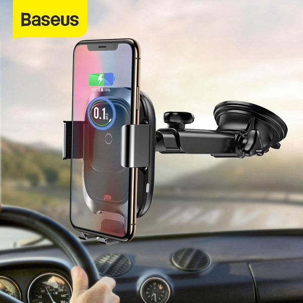 Baseus Qi Wireless Car Charger for iPhone Fast Wireless Charging Car Mount for Samsung Infrared Induction Car Phone Holder Stand (Black)