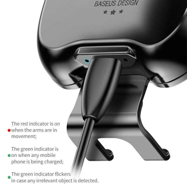 Baseus Qi Wireless Car Charger for iPhone Fast Wireless Charging Car Mount for Samsung Infrared Induction Car Phone Holder Stand (Black)