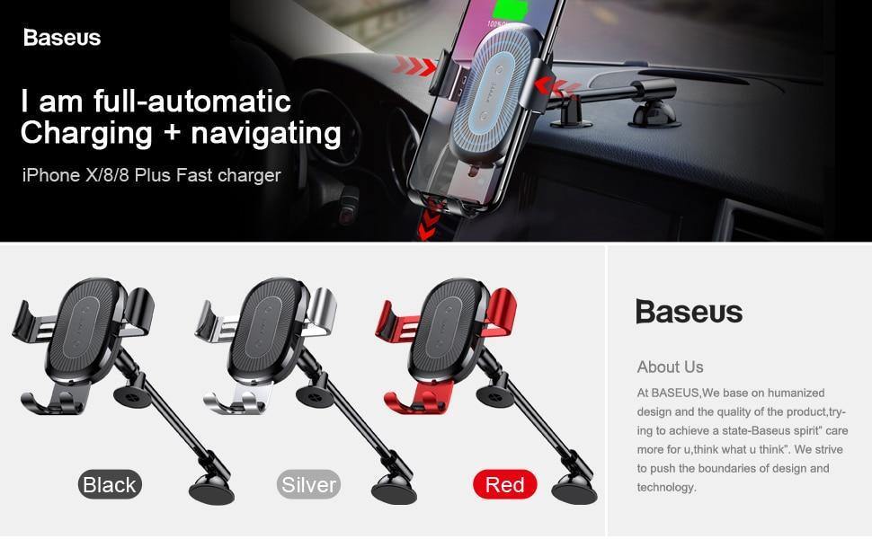 Planet Gates Baseus Qi Wireless Charger Car Phone Holder for iPhone XS Mount Holder Fast Wireless Charging for Car Mobile Phone Holder Stand