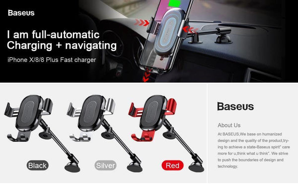 Planet Gates Baseus Qi Wireless Charger Car Phone Holder for iPhone XS Mount Holder Fast Wireless Charging for Car Mobile Phone Holder Stand