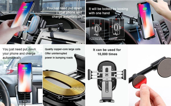 Planet Gates Baseus Qi Wireless Charger Car Phone Holder for iPhone XS Mount Holder Fast Wireless Charging for Car Mobile Phone Holder Stand